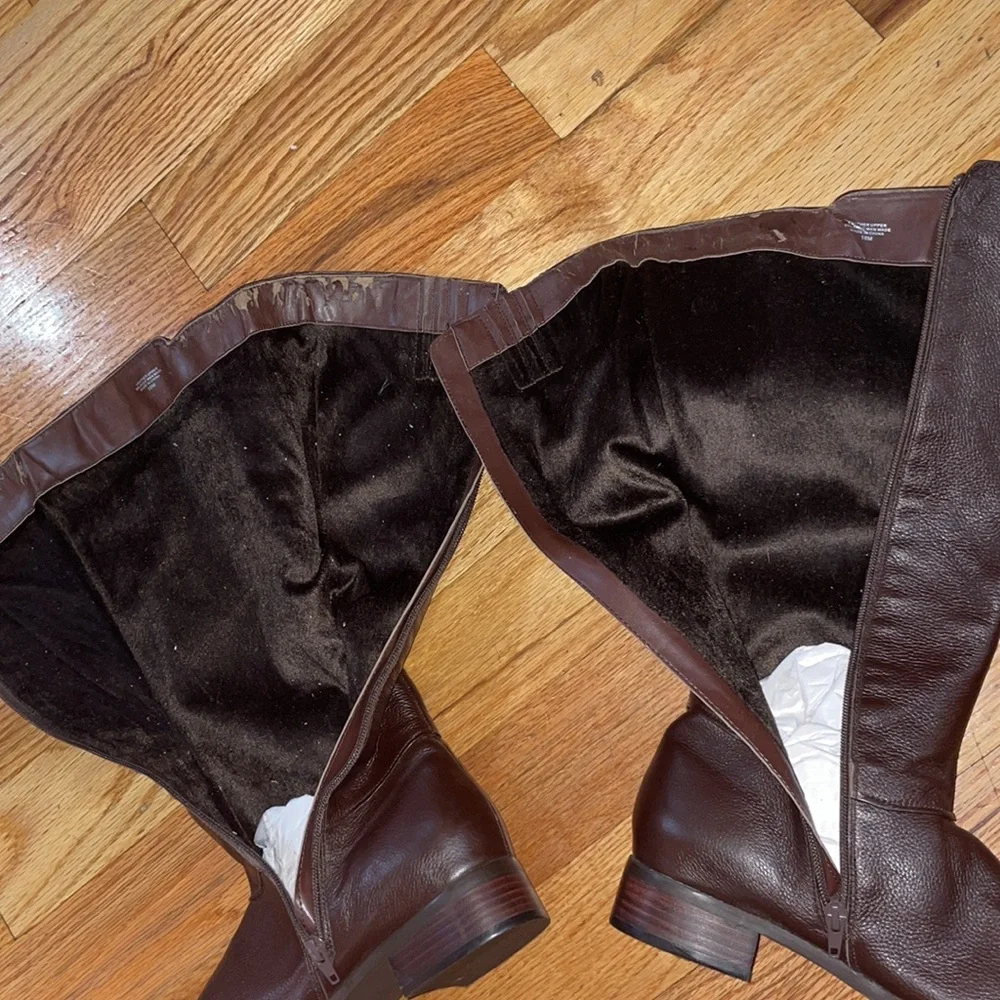NEW Flat Genuine LEATHER KNEE HIGH WIDE CALF PLUS BOOTS Brown 10